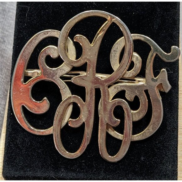 Vintage Cursive Monogram Brooch BRF Gold Tone - Picture 3 of 4
